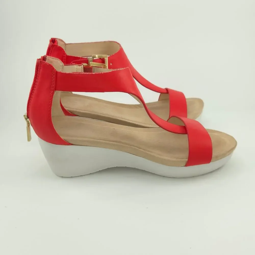 Kenneth Cole Reaction New Gal Women's Size 6 Red White Wedge Sandal